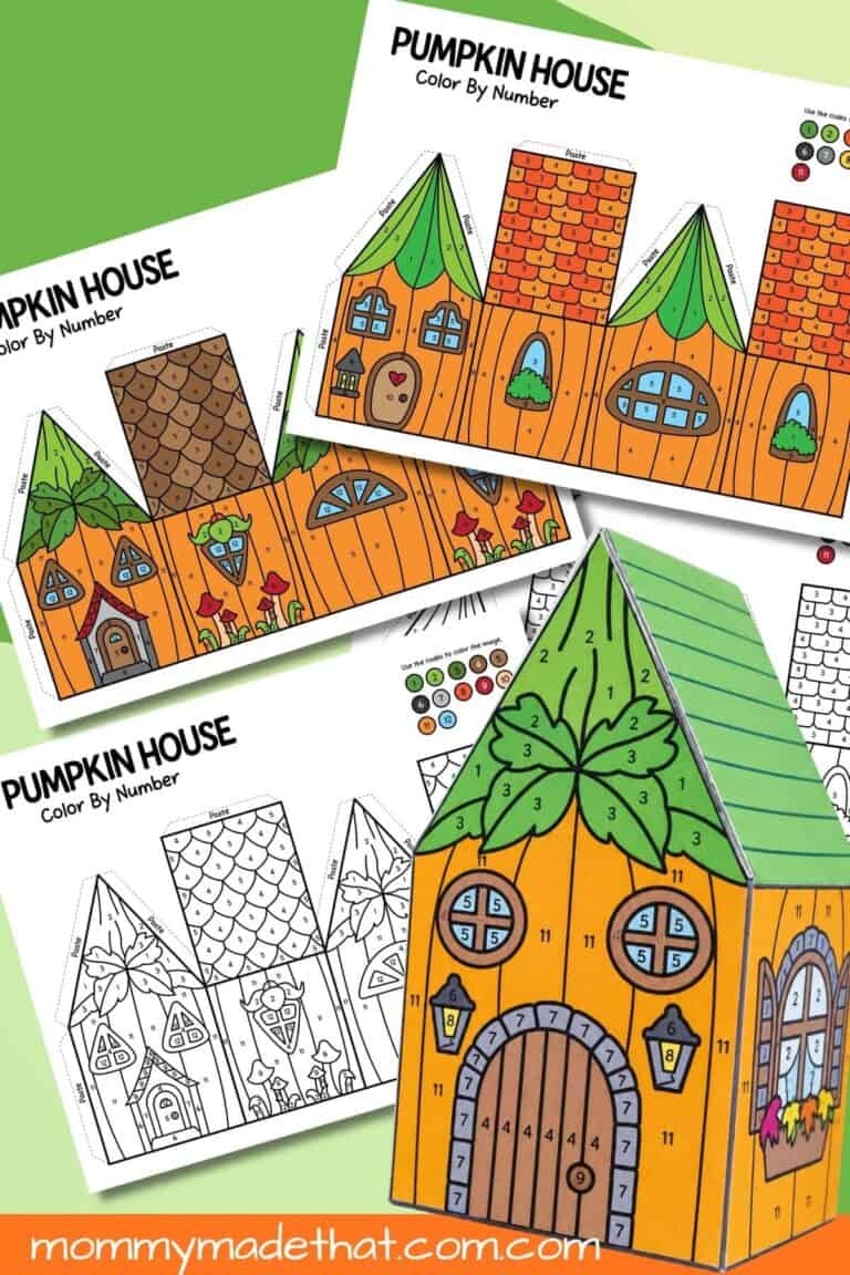 3D Pumpkin Houses Color by Number