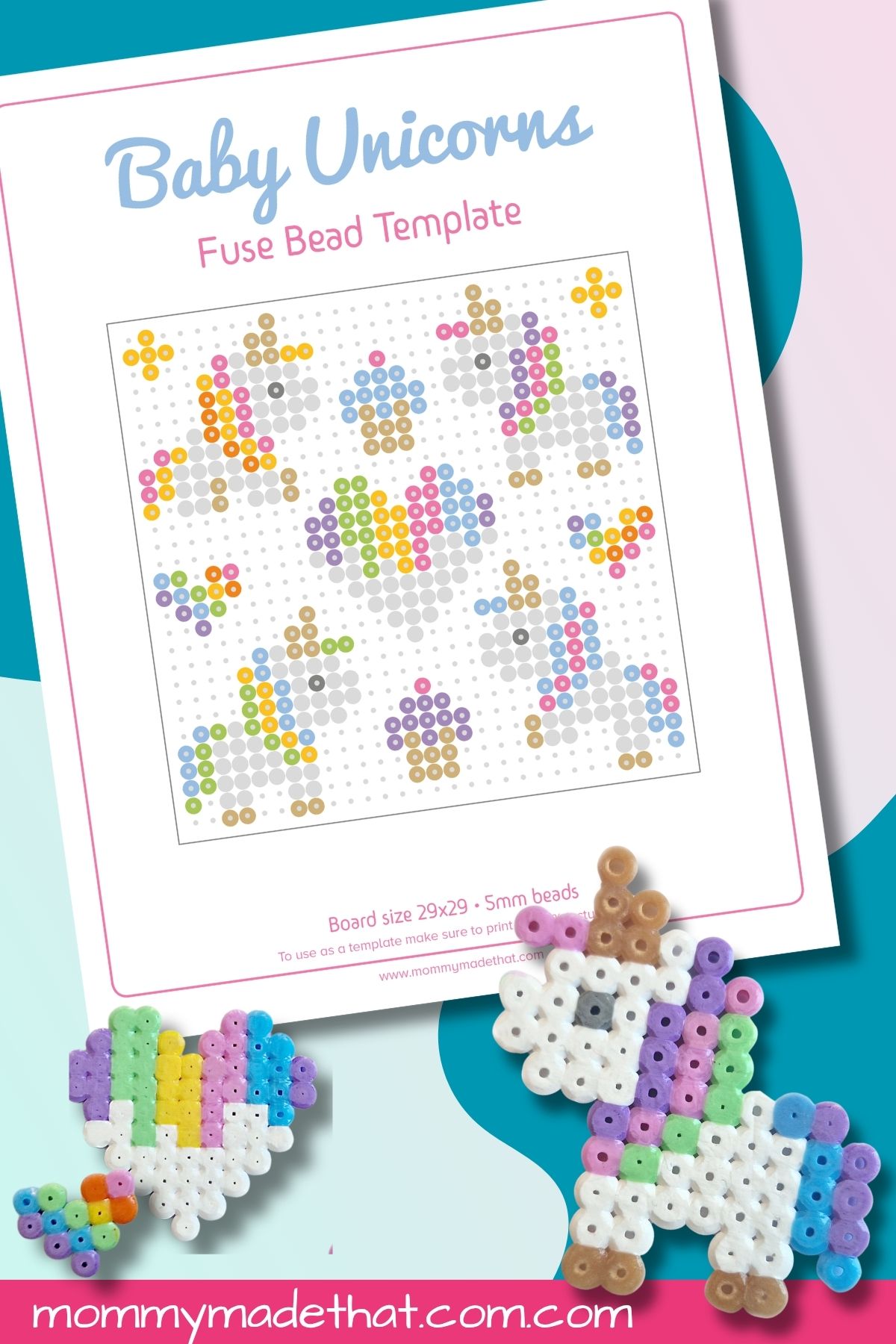 Baby Unicorns Fuse Bead Templates printable preview.