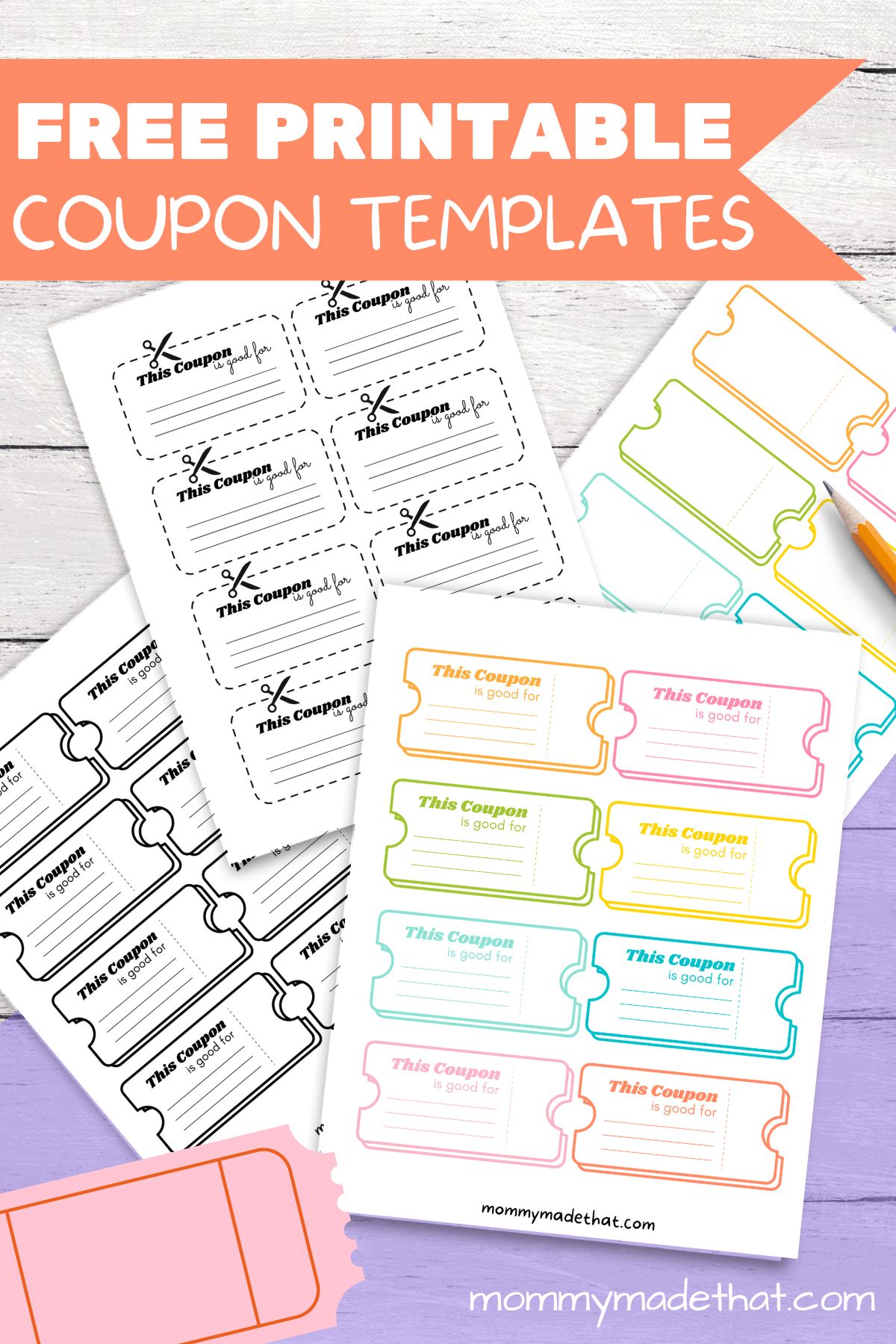 Blank coupon templates in black-and-white and colorful ticket designs