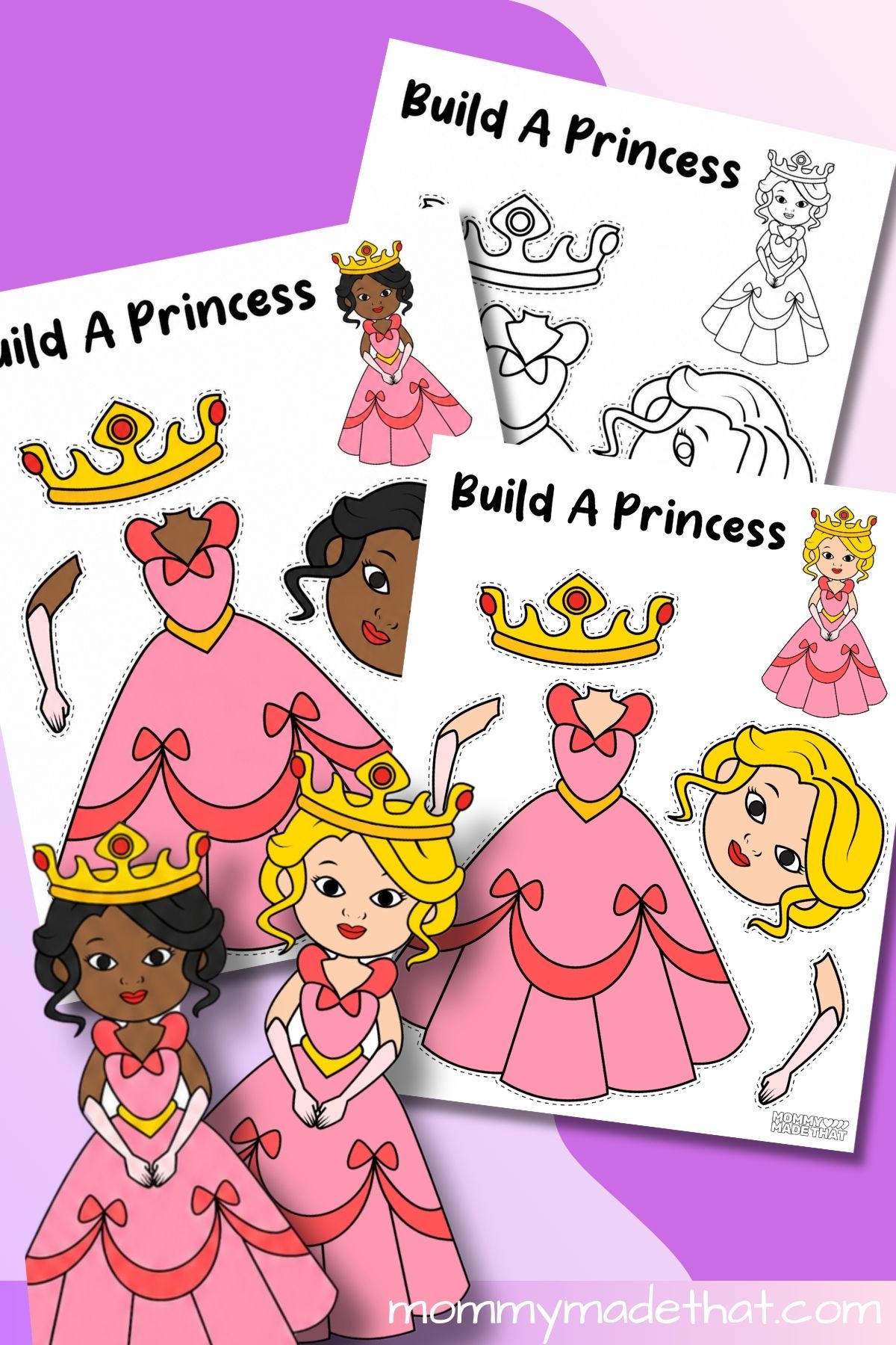 Build a princess printable craft with multiple skin tone options
