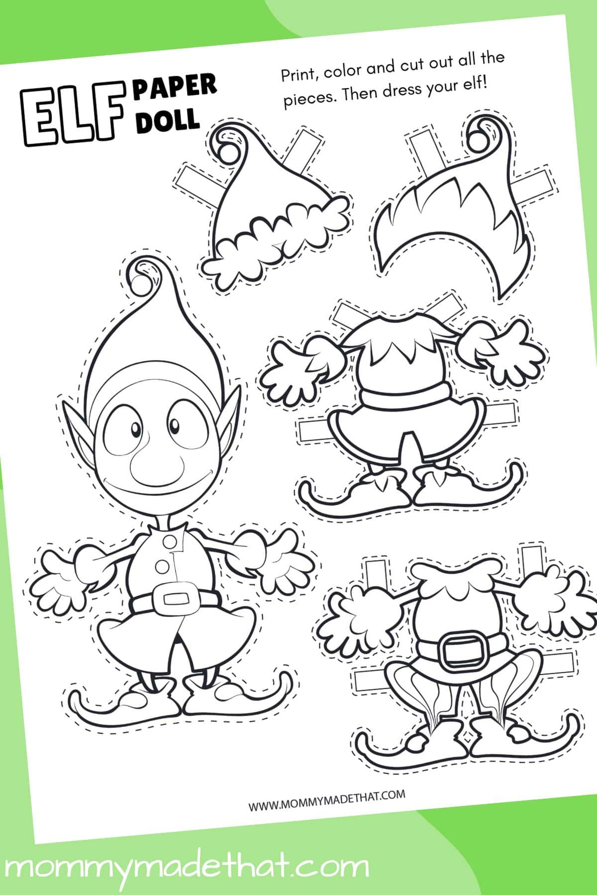 Elf Paper Doll printable preview