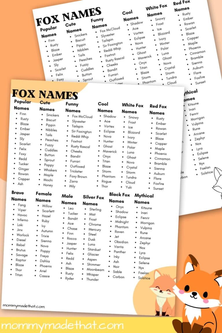 Fox Names Printable