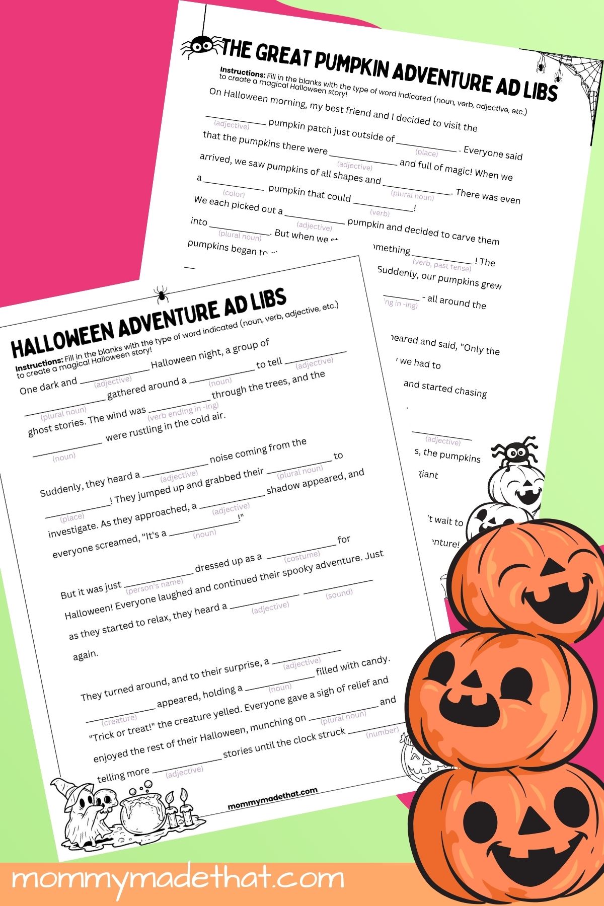 Free printable Halloween ad libs for kids.