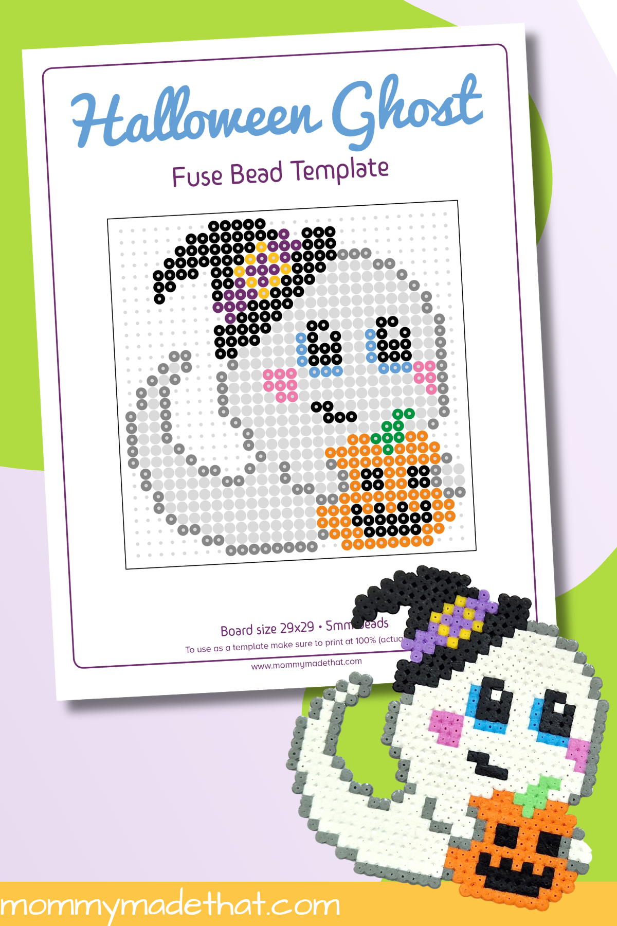 Halloween Ghost Fuse Bead Template printable preview.
