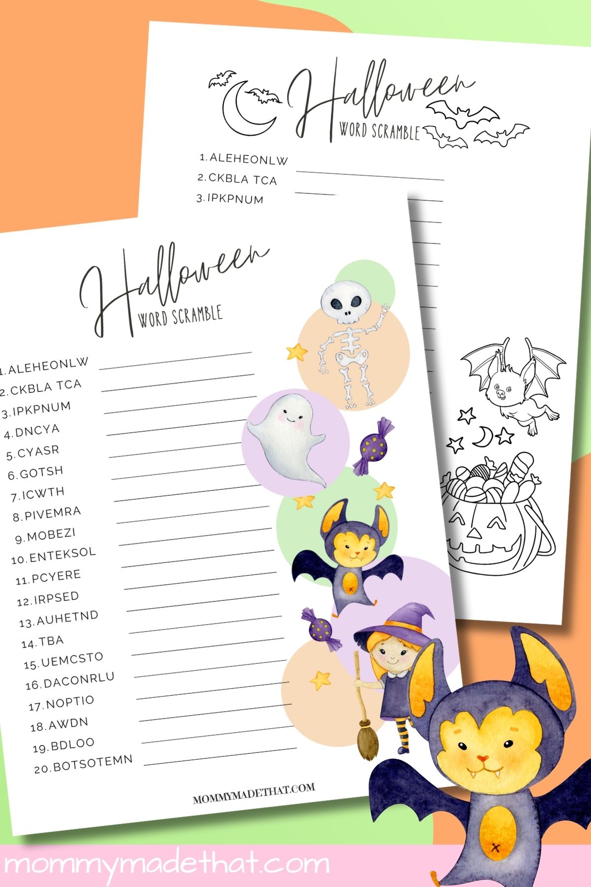 Free Halloween word scramble printable for kids.