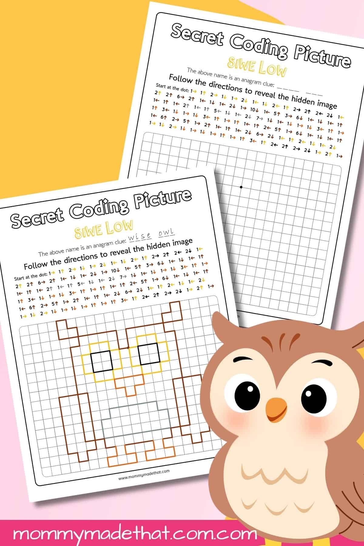 Owl Coding Picture Activity printable preview.