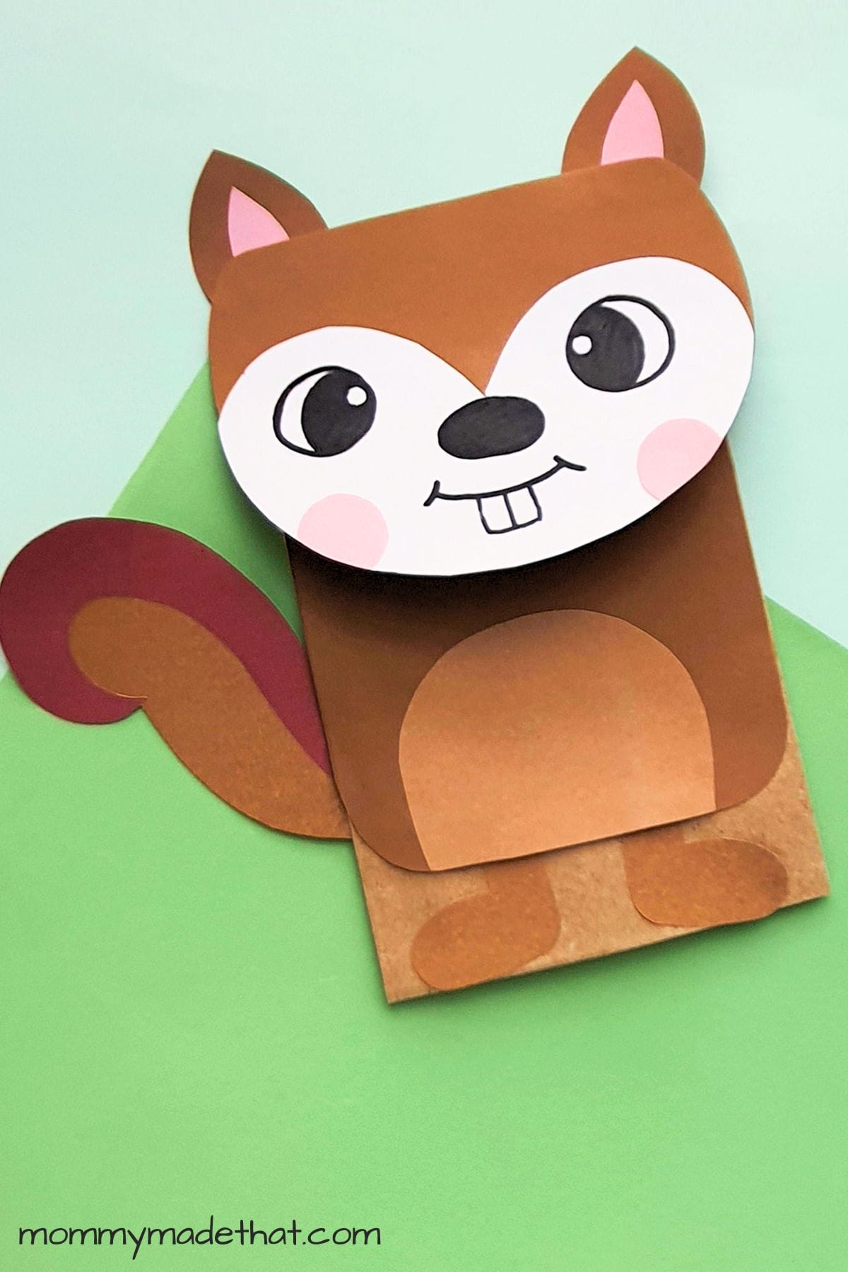 Paper bag squirrel puppet