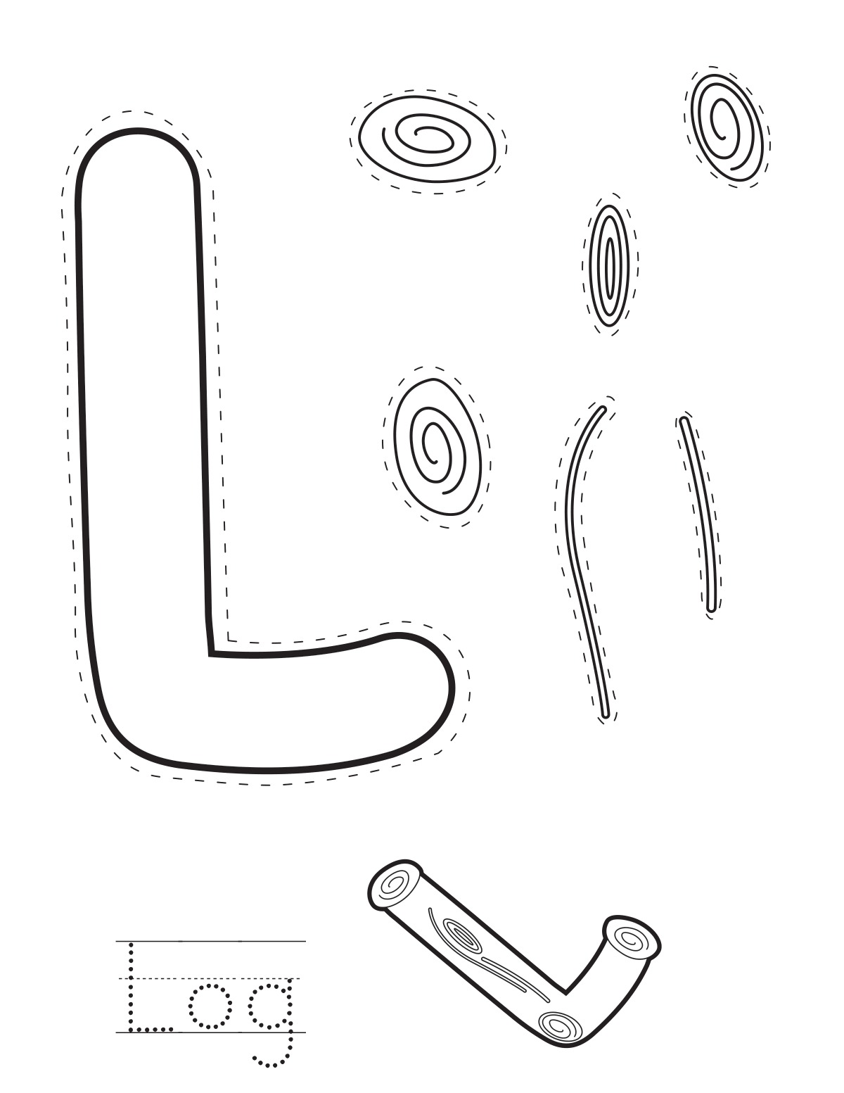 Letter L log printable craft sheet with cut-out pieces and word tracing