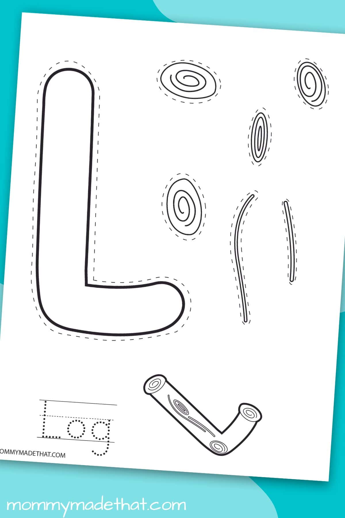 Letter L log craft printable displayed on a colorful background