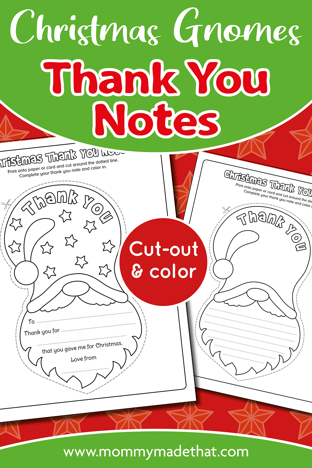 Gnome Christmas Thank You Notes printable pages and display preview