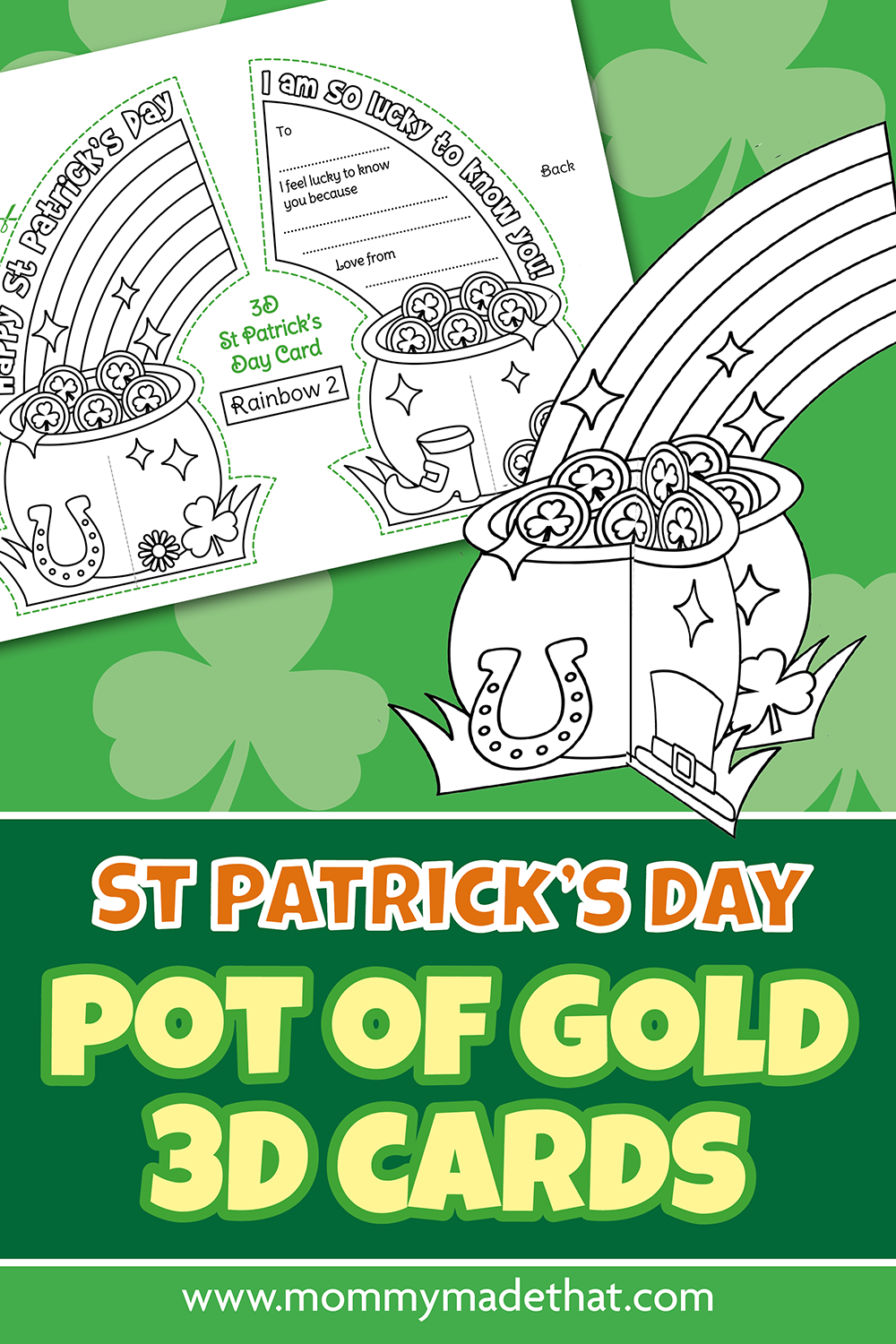 St. Patrick's Day 3D Rainbow Card printable pages and display preview