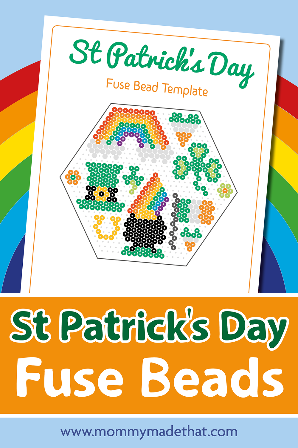 St. Patrick's Day Fuse Bead Patterns printable pages and display preview