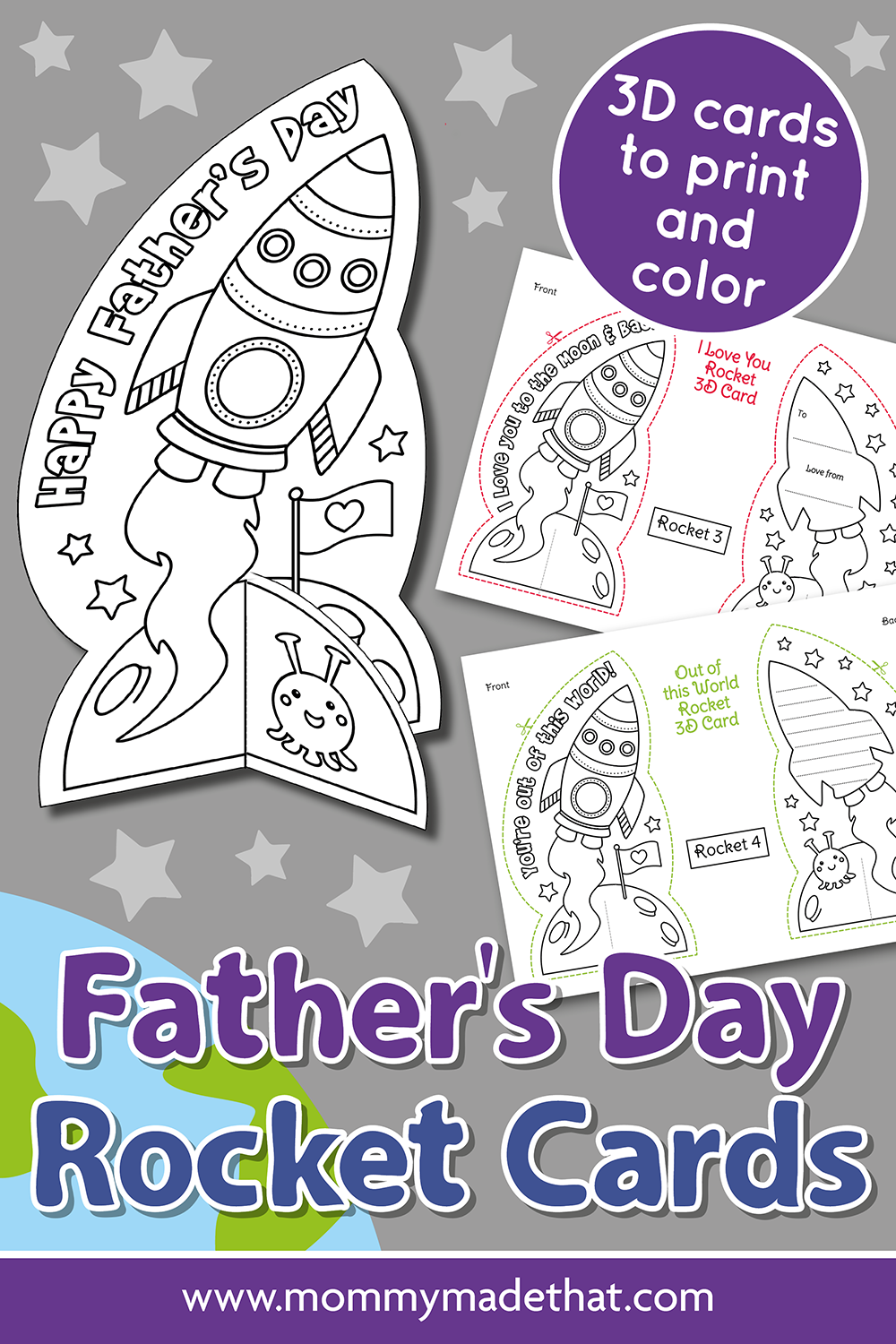 Father's Day 3D Rocket Card printable pages and display preview