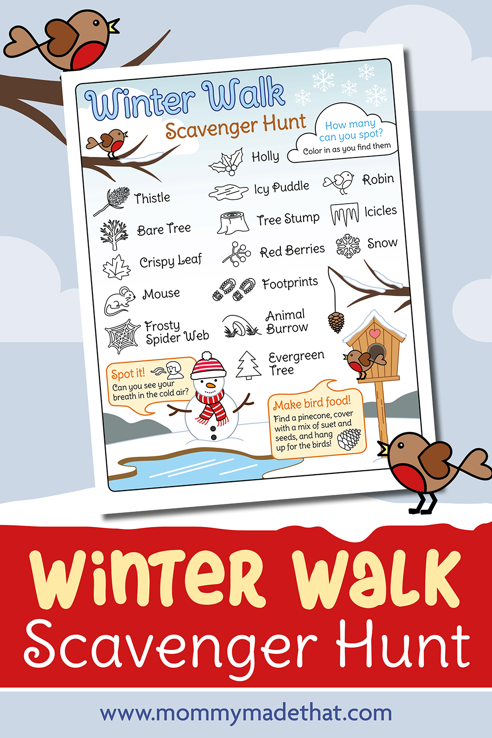 Winter Walk Scavenger Hunt printable pages and display preview