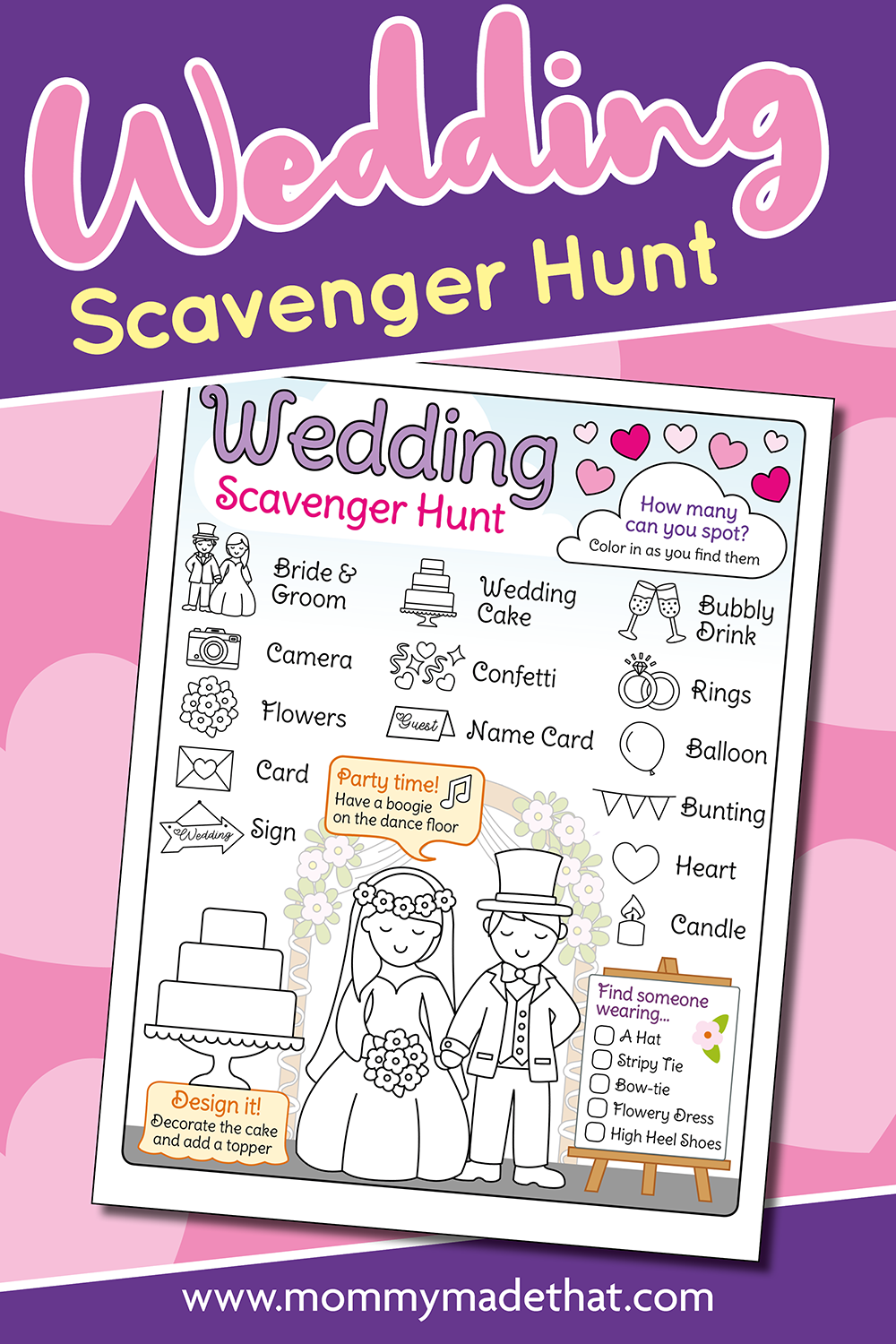 Wedding Scavenger Hunt printable pages and display preview
