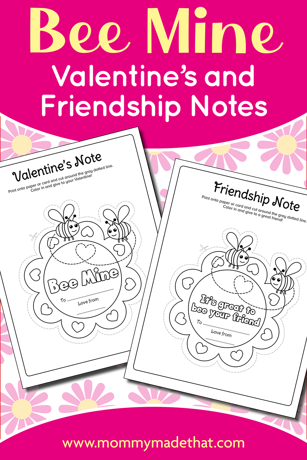 Bee Mine Valentine and Friendship Notes printable pages and display preview