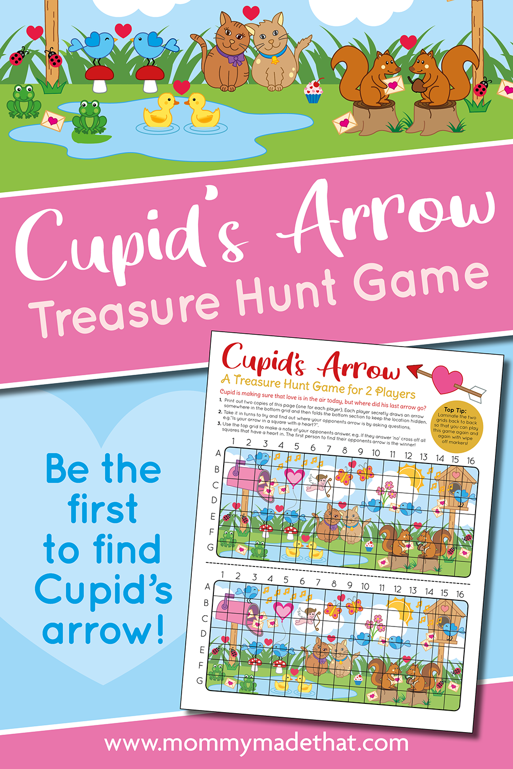 Cupid’s Arrow Treasure Hunt Game printable pages and display preview