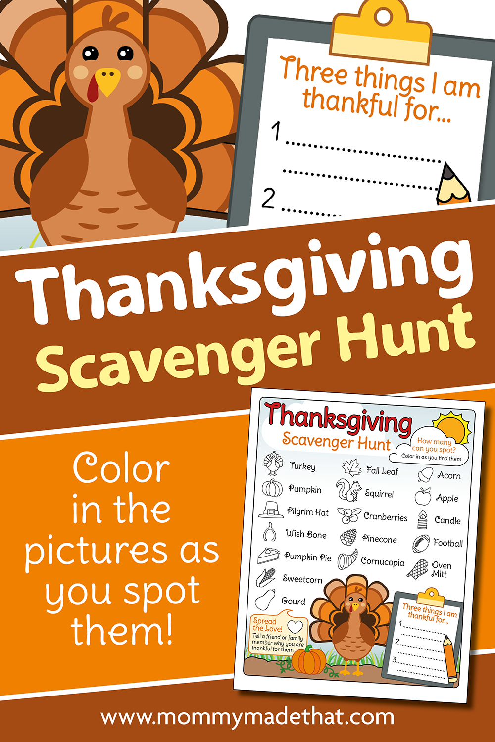 Thanksgiving Scavenger Hunt printable pages and display preview