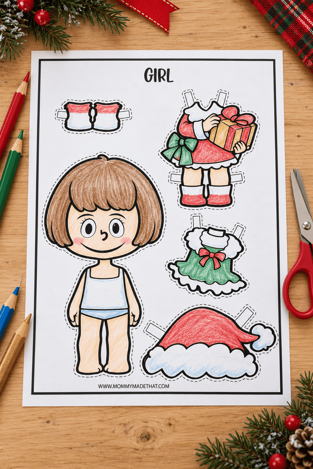 Christmas Girl Paper Doll printable preview