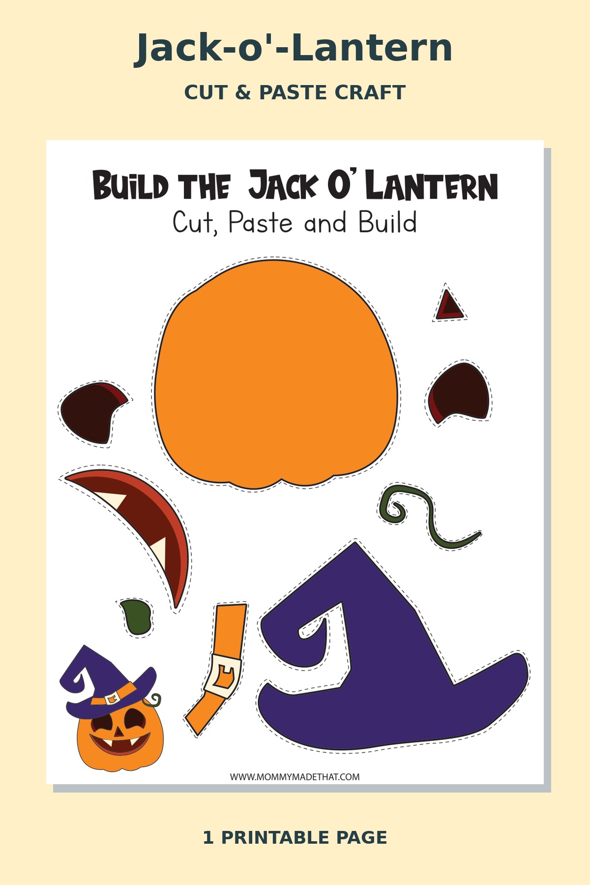 Cute Jack-o'-Lantern Cut and Paste Craft
