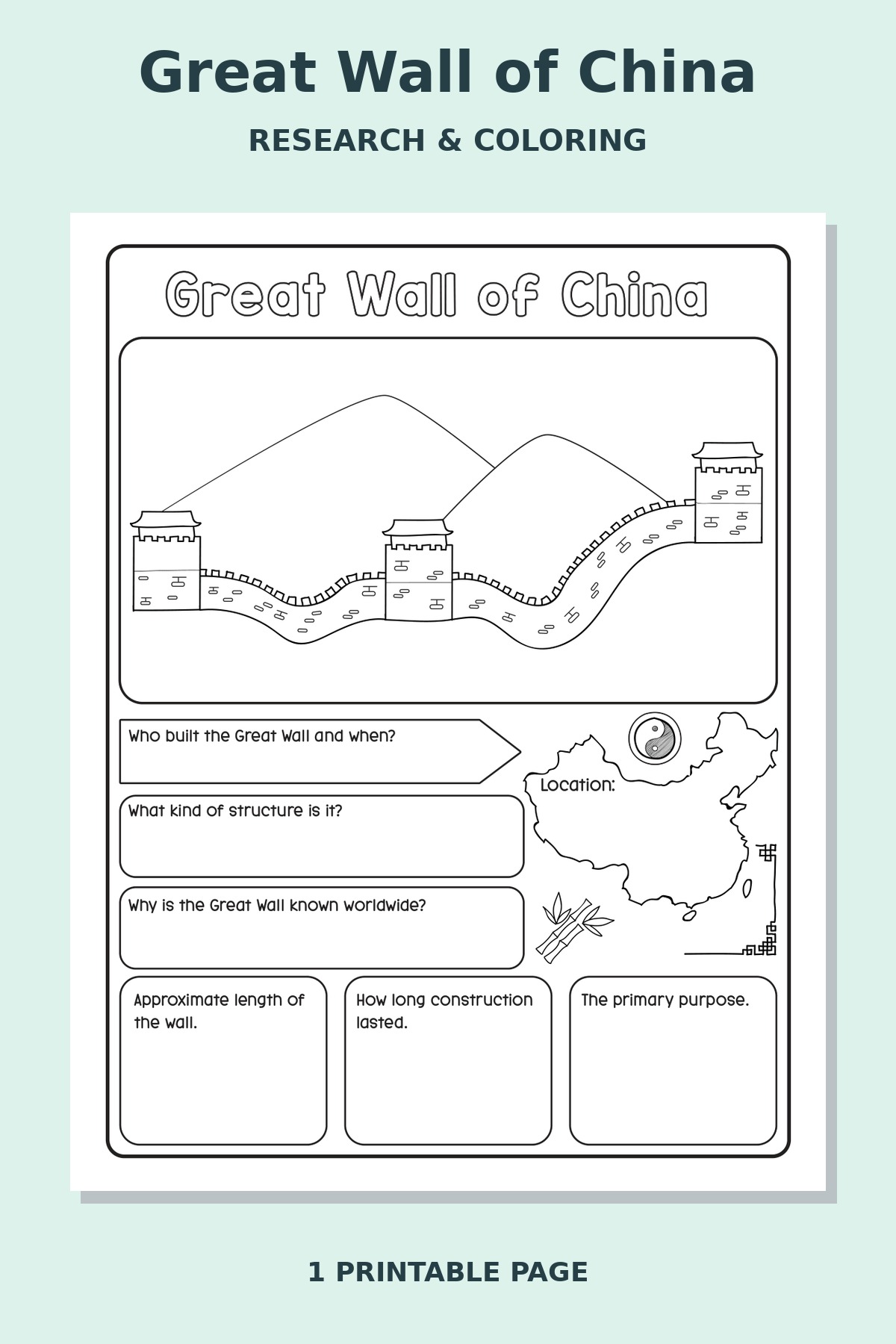 Great Wall of China Research Worksheet