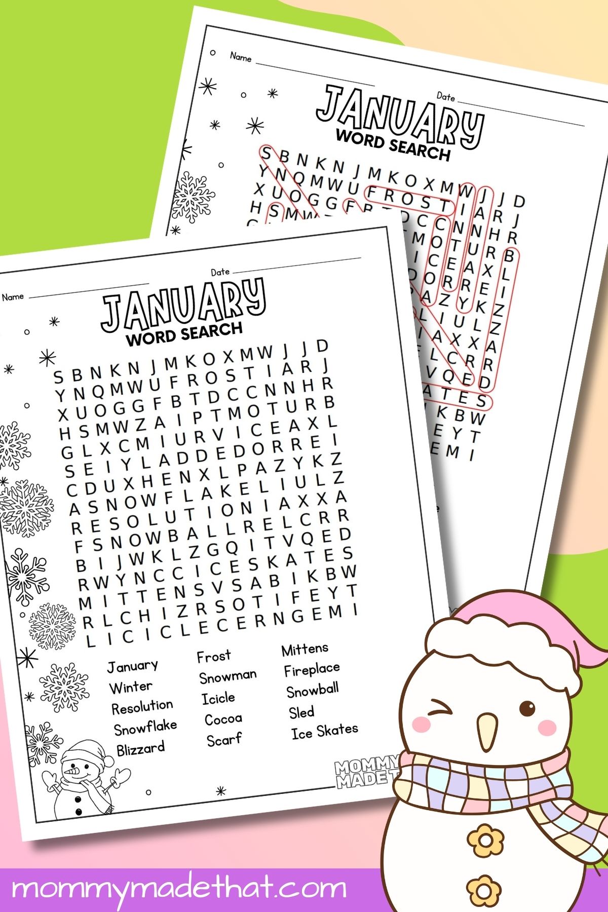 january word search printable activity preview