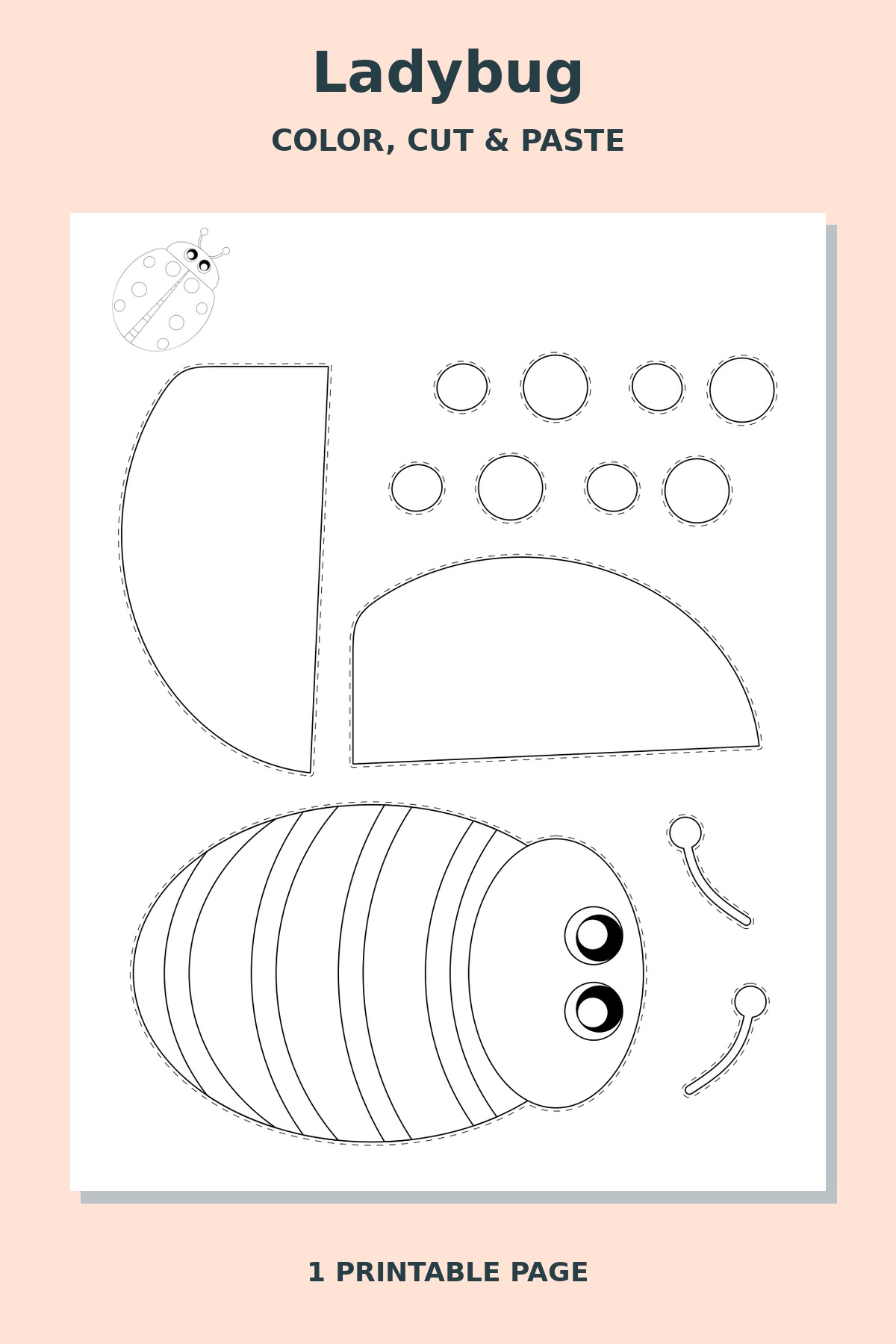 Ladybug Coloring Cut and Paste Craft