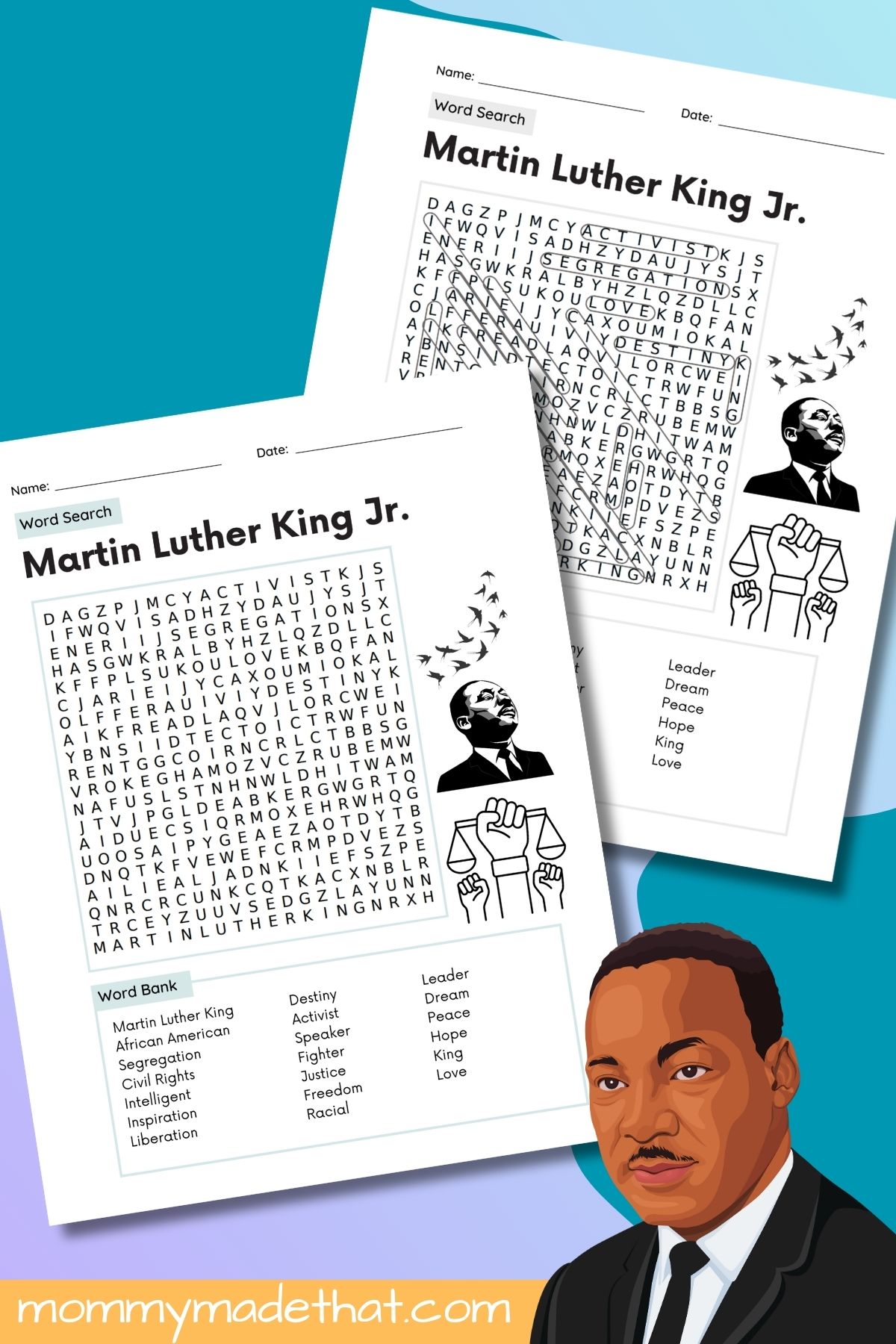 martin luther king jr word search printable activity preview