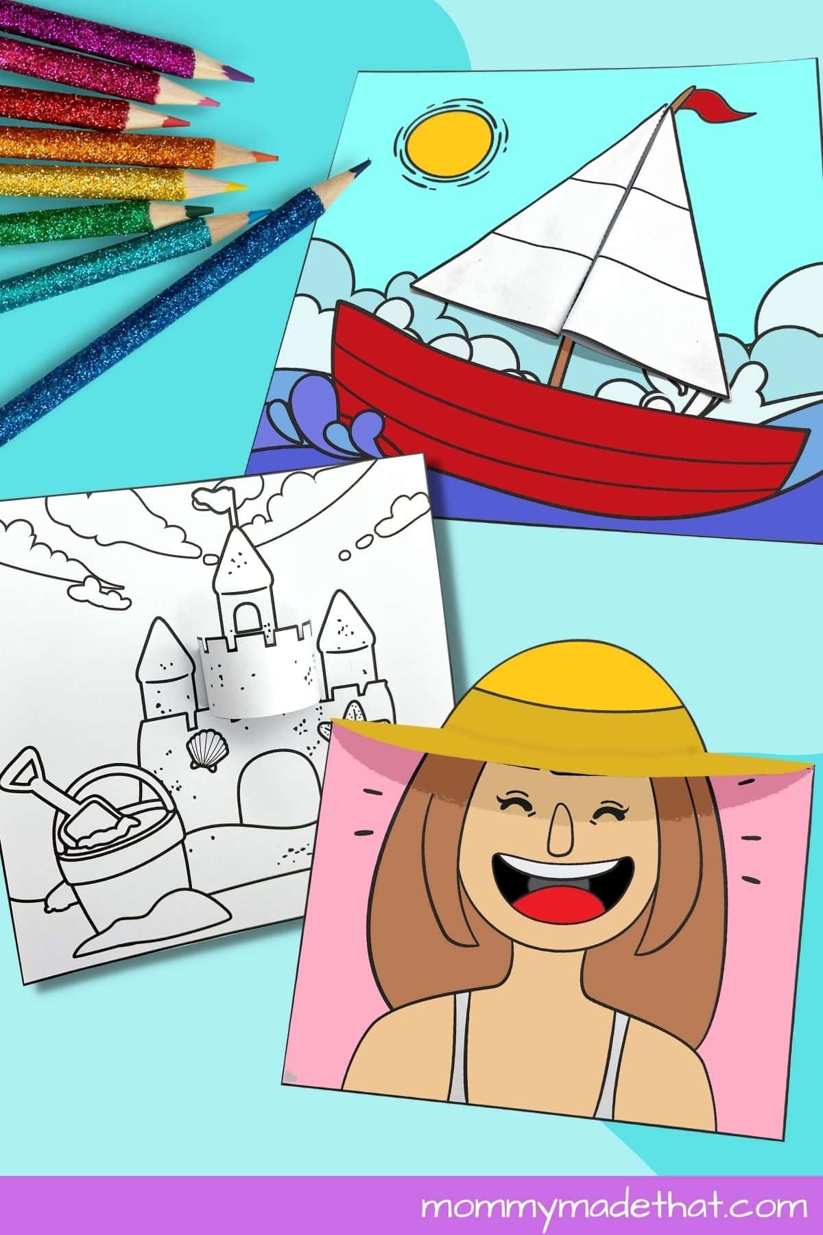 3D Summer Coloring Pages