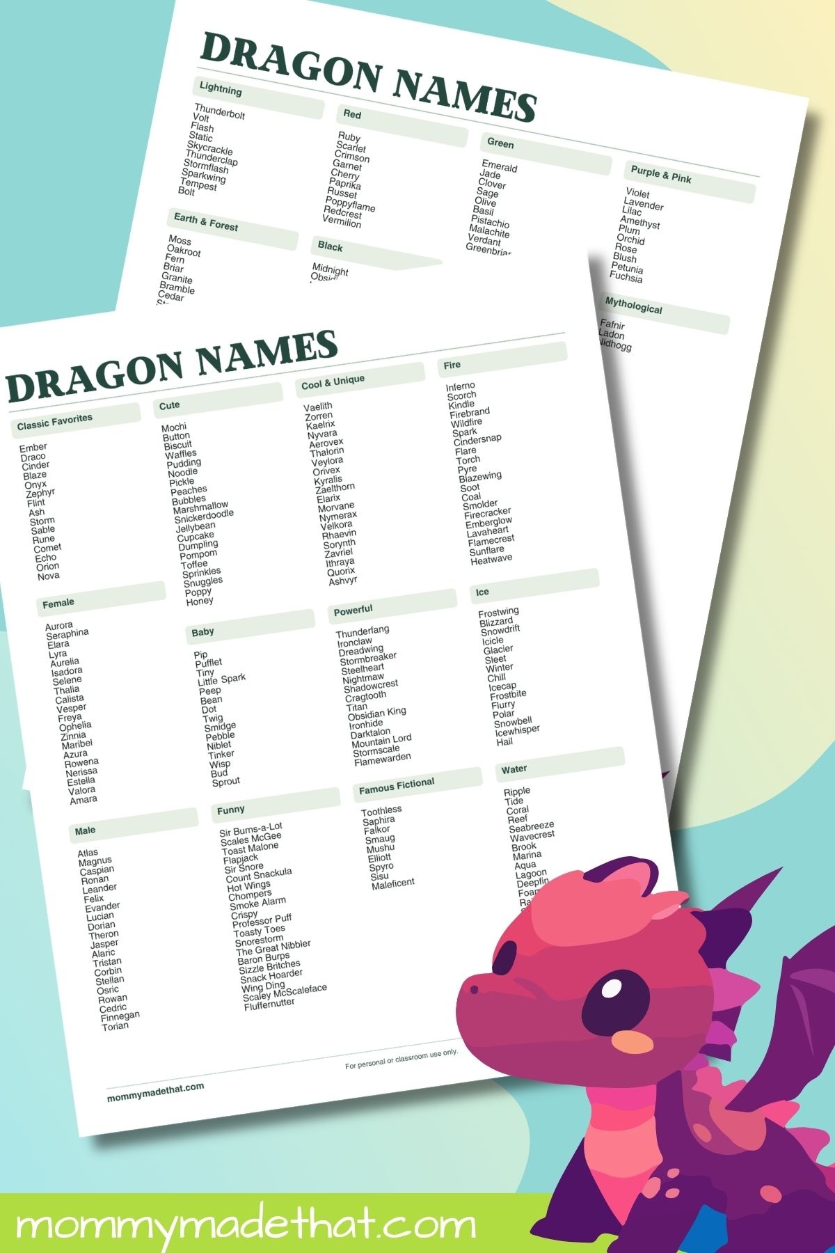Dragon Names Printable