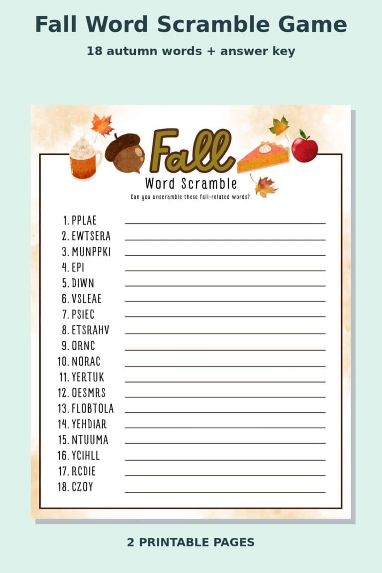 Fall Word Scramble Game