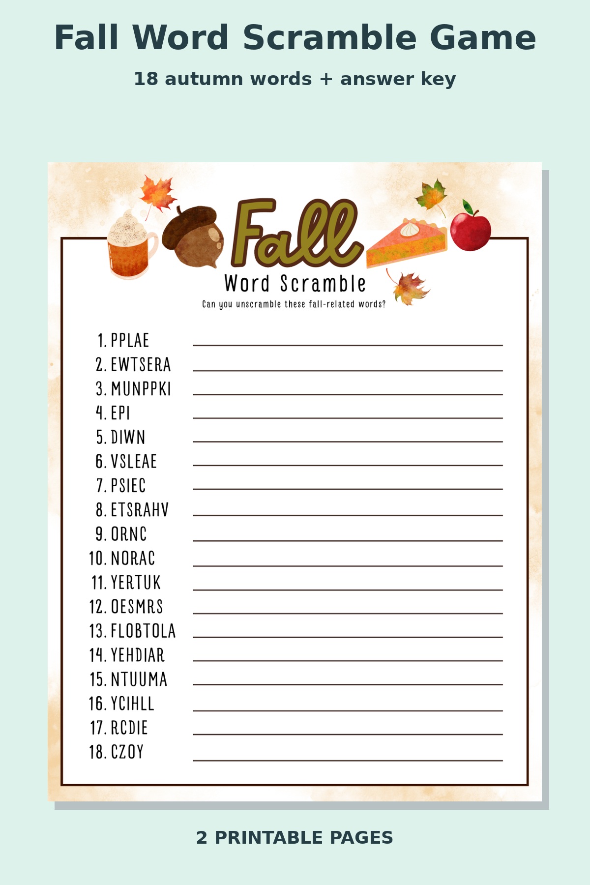 Fall Word Scramble Game