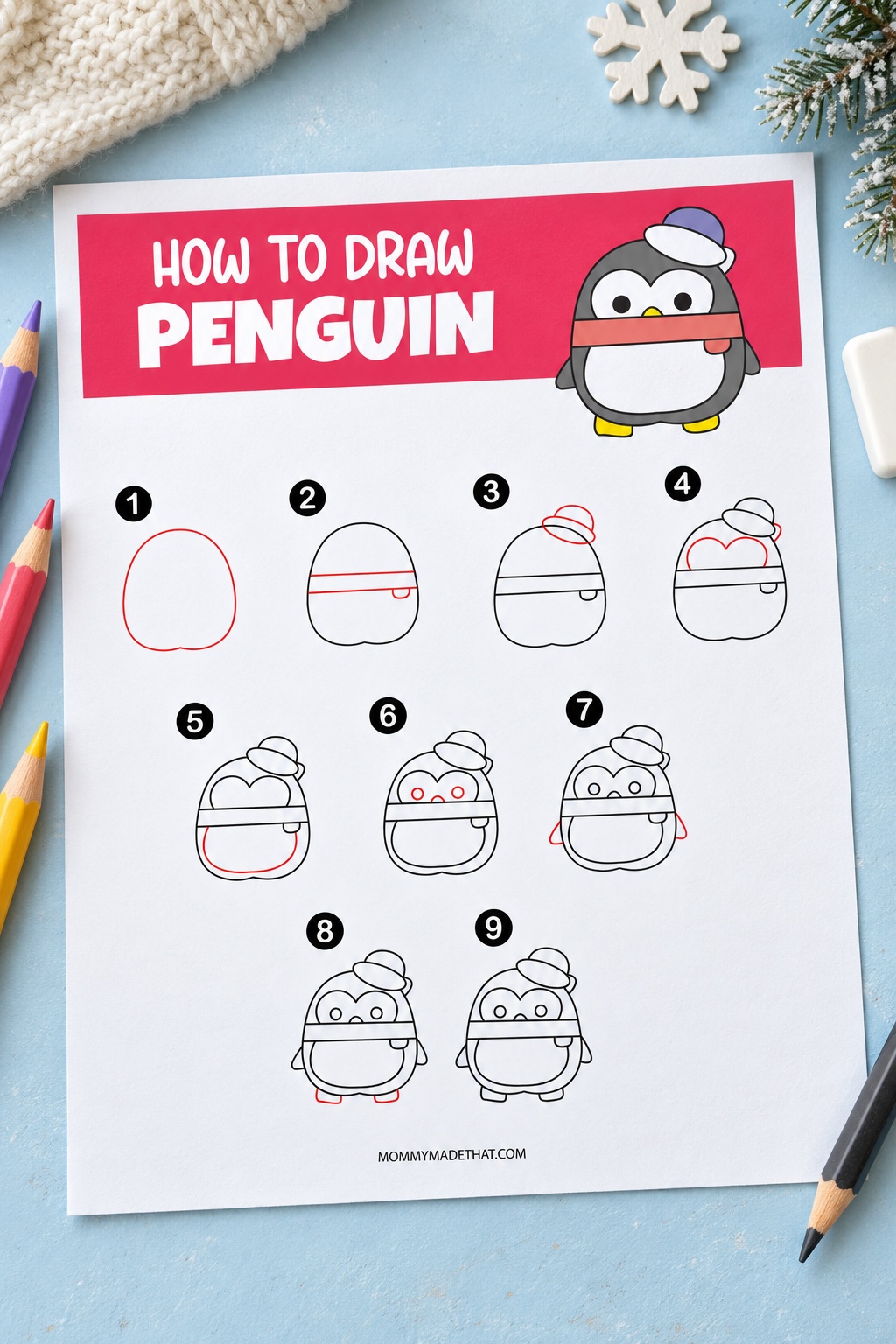 How to Draw a Winter Penguin
