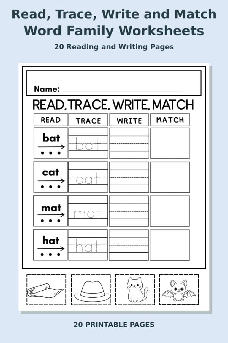 Read, Trace, Write and Match Word Family Worksheets