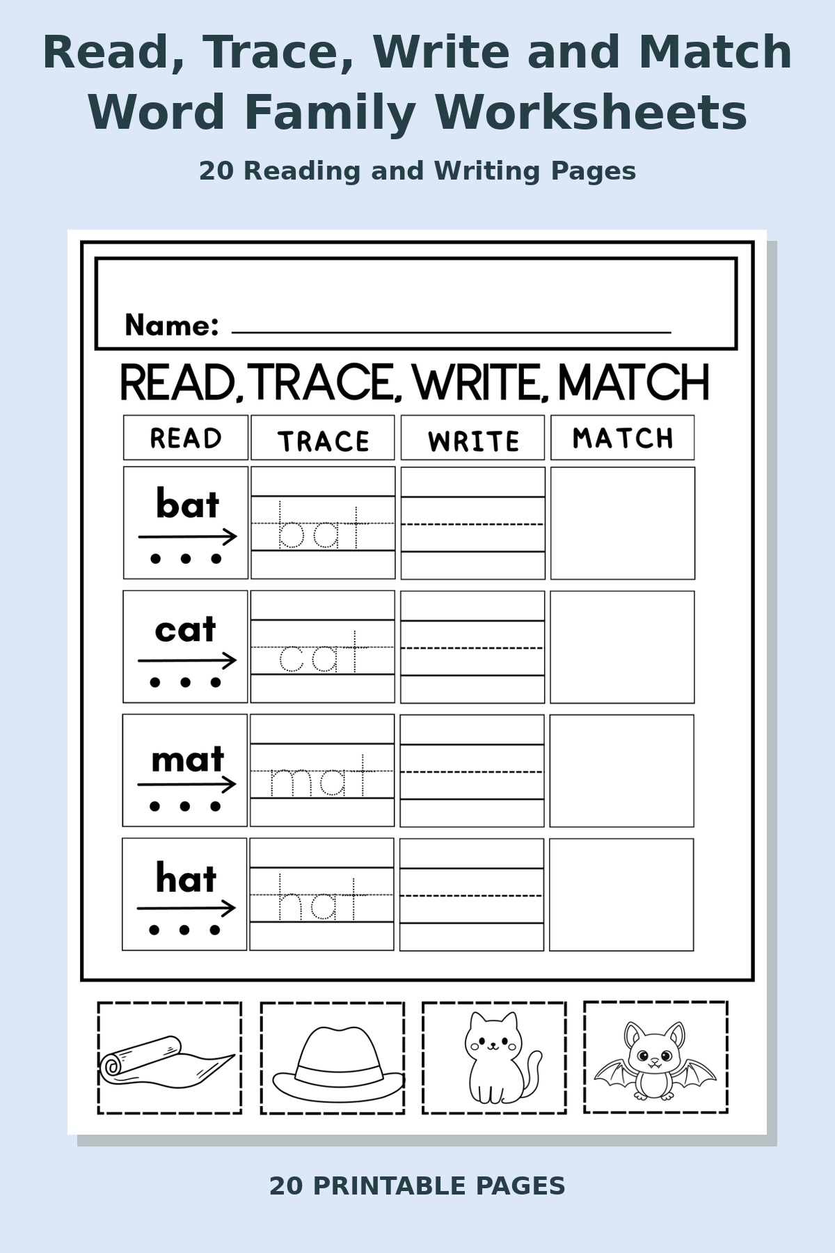Read, Trace, Write and Match Word Family Worksheets