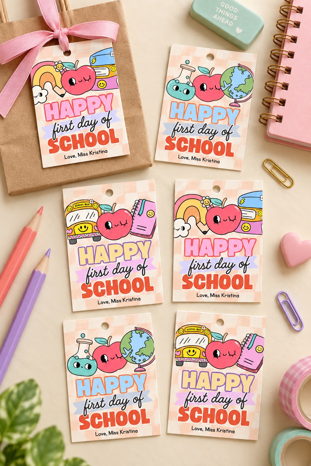 Retro Happy First Day of School Gift Tags
