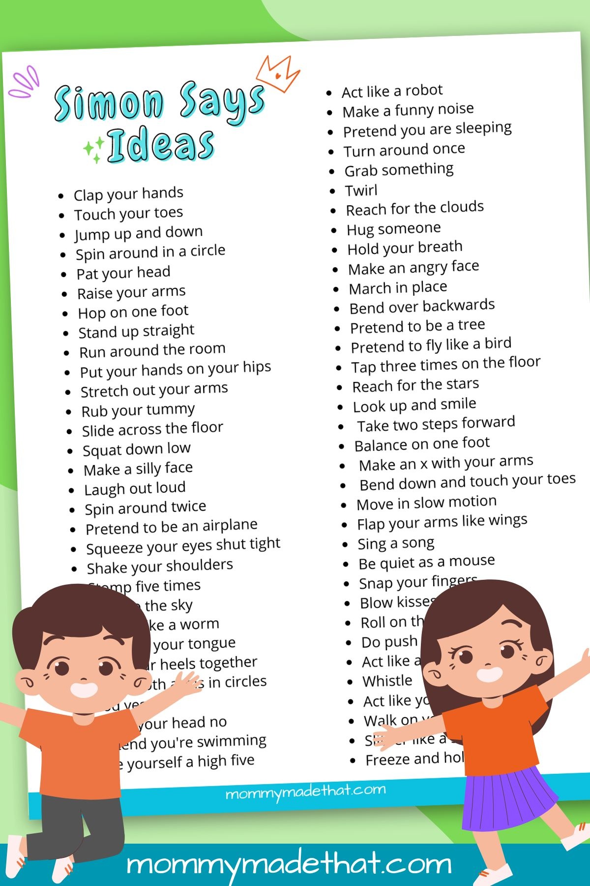 Simon Says Ideas Printable