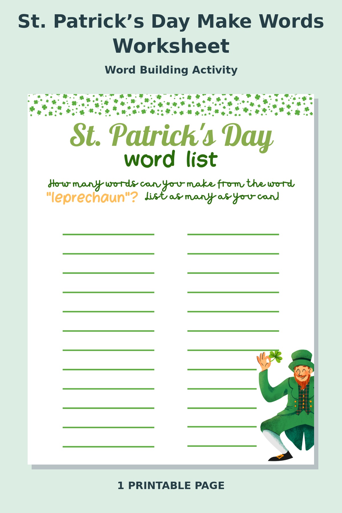 St. Patrick’s Day Make Words Worksheet