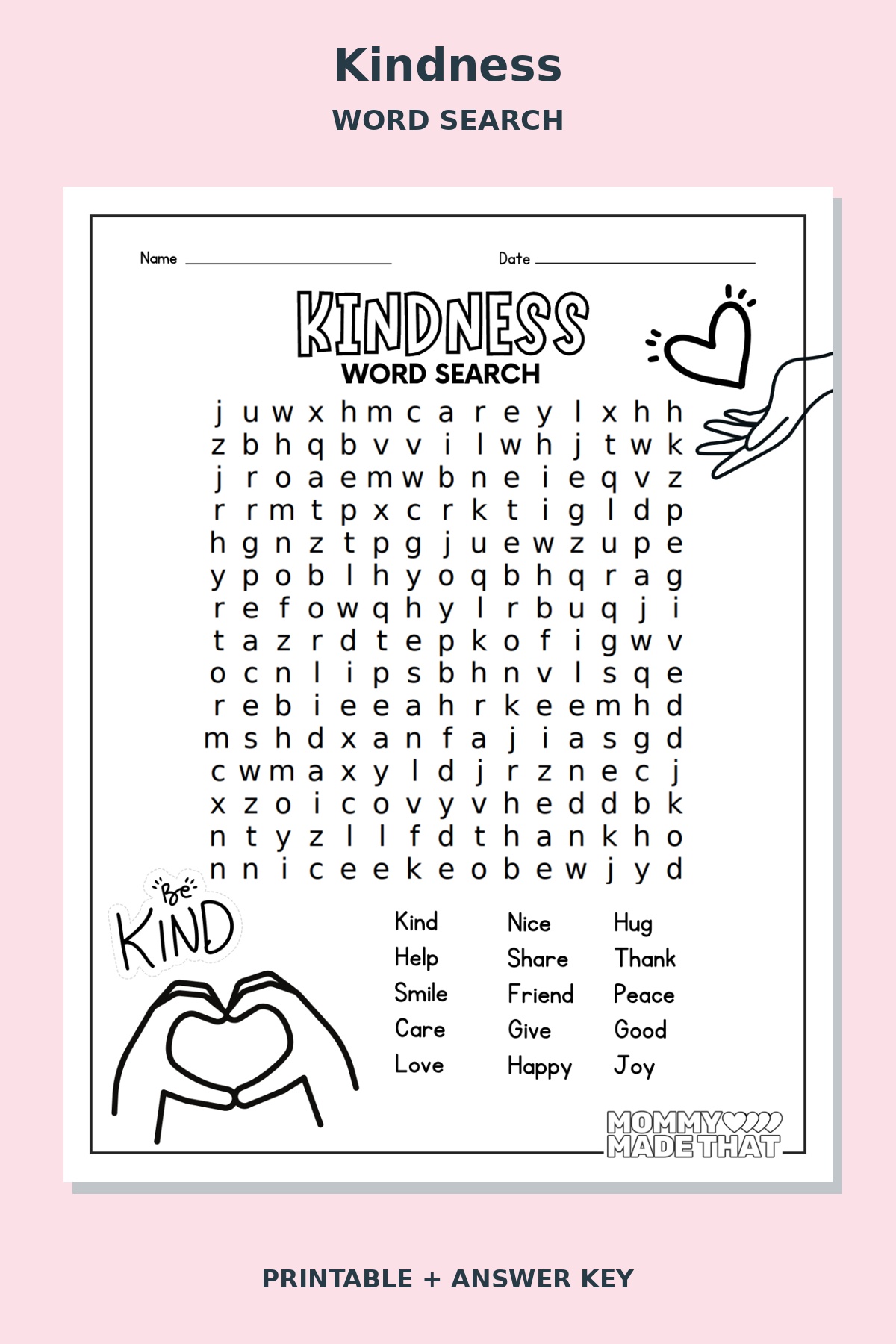Kindness Word Search printable preview
