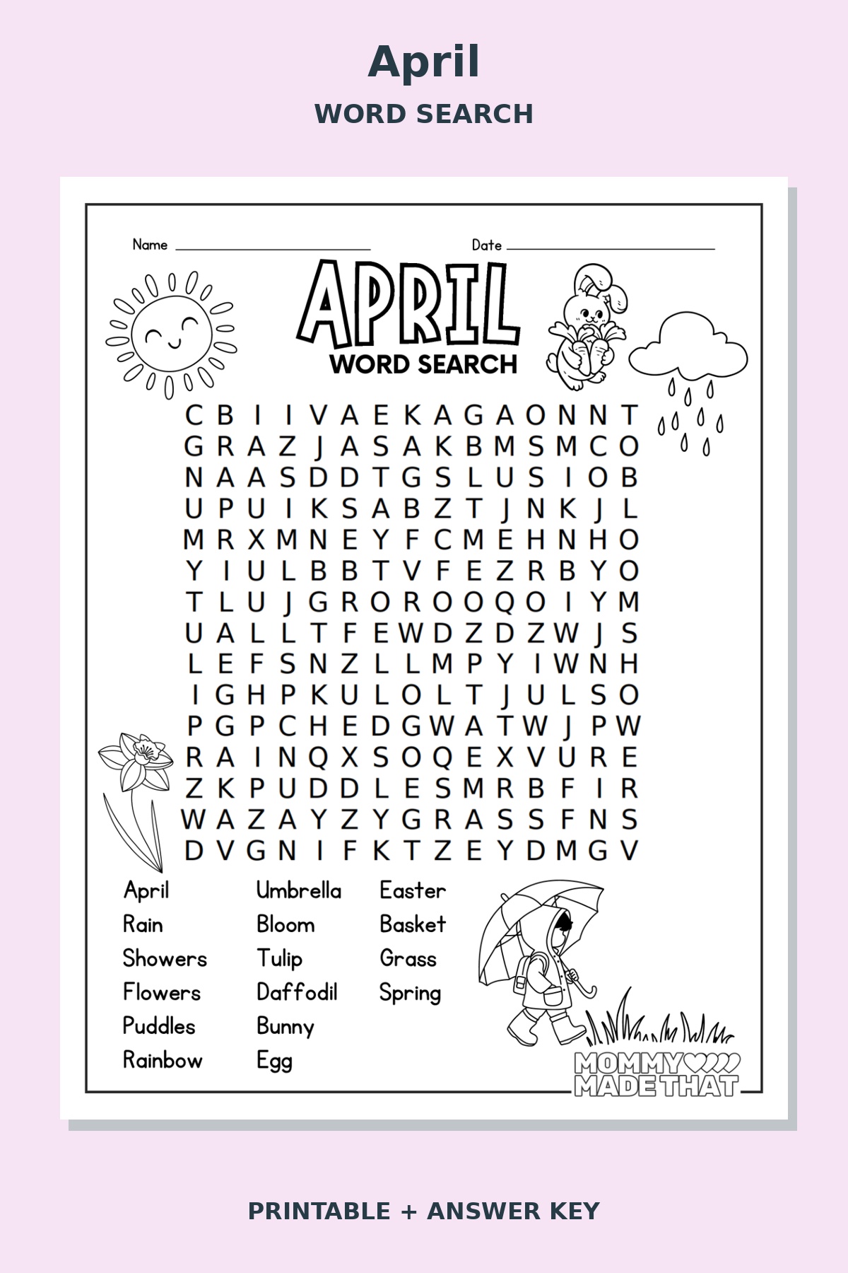April Word Search printable preview