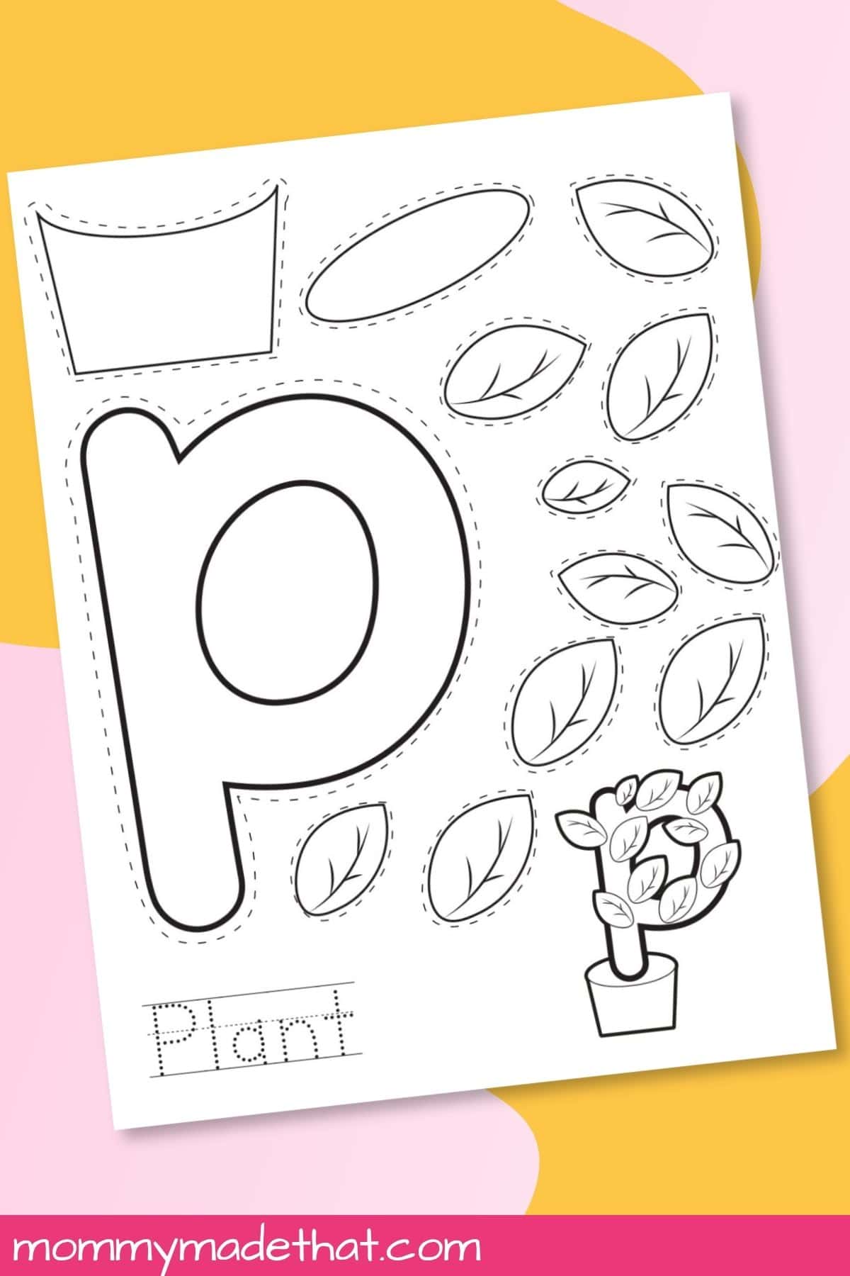 Letter P Plant Craft printable displayed on a colorful background