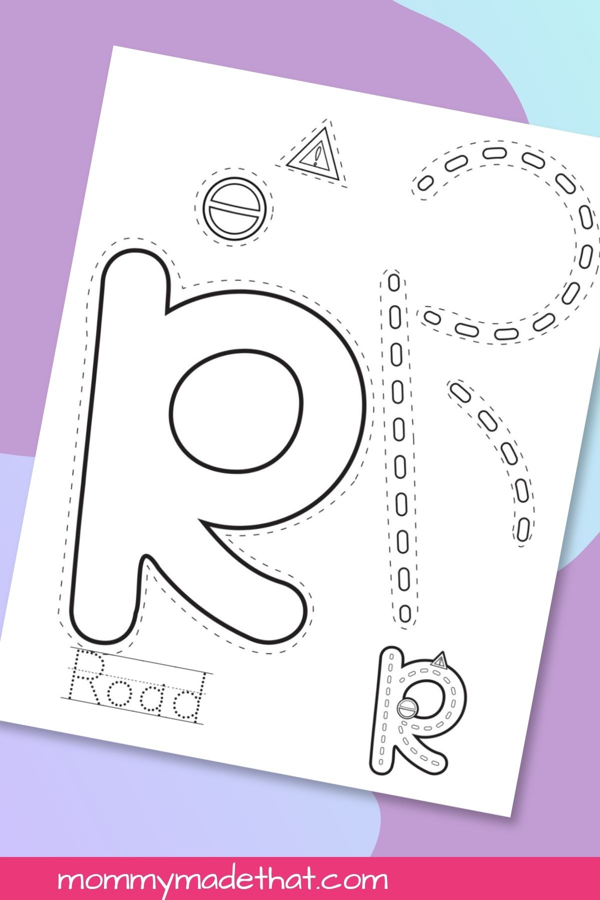 Letter R Road Craft printable displayed on a colorful background