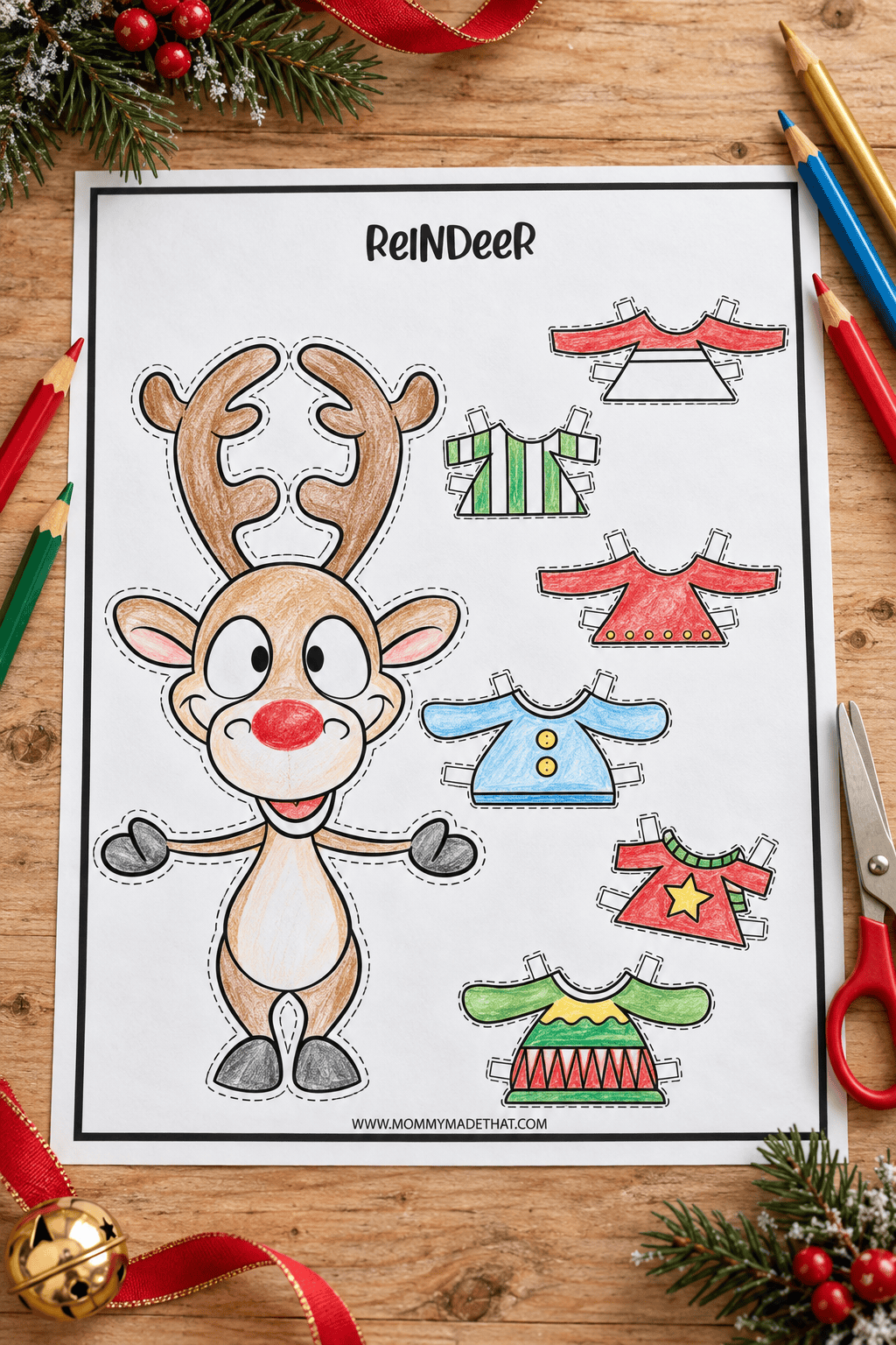 Reindeer Paper Doll printable preview