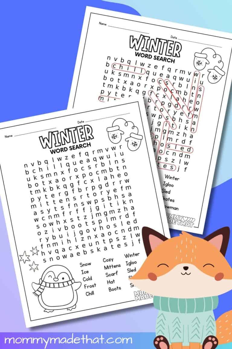 Winter Word Search — Penguin and Mittens