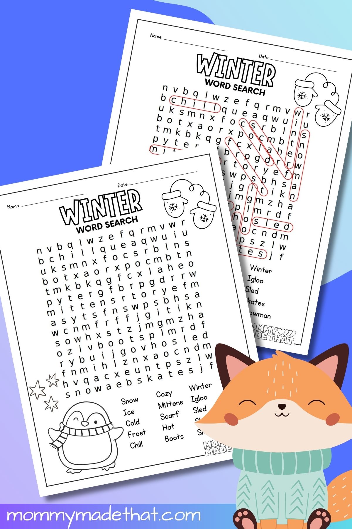 winter word search printable activity preview